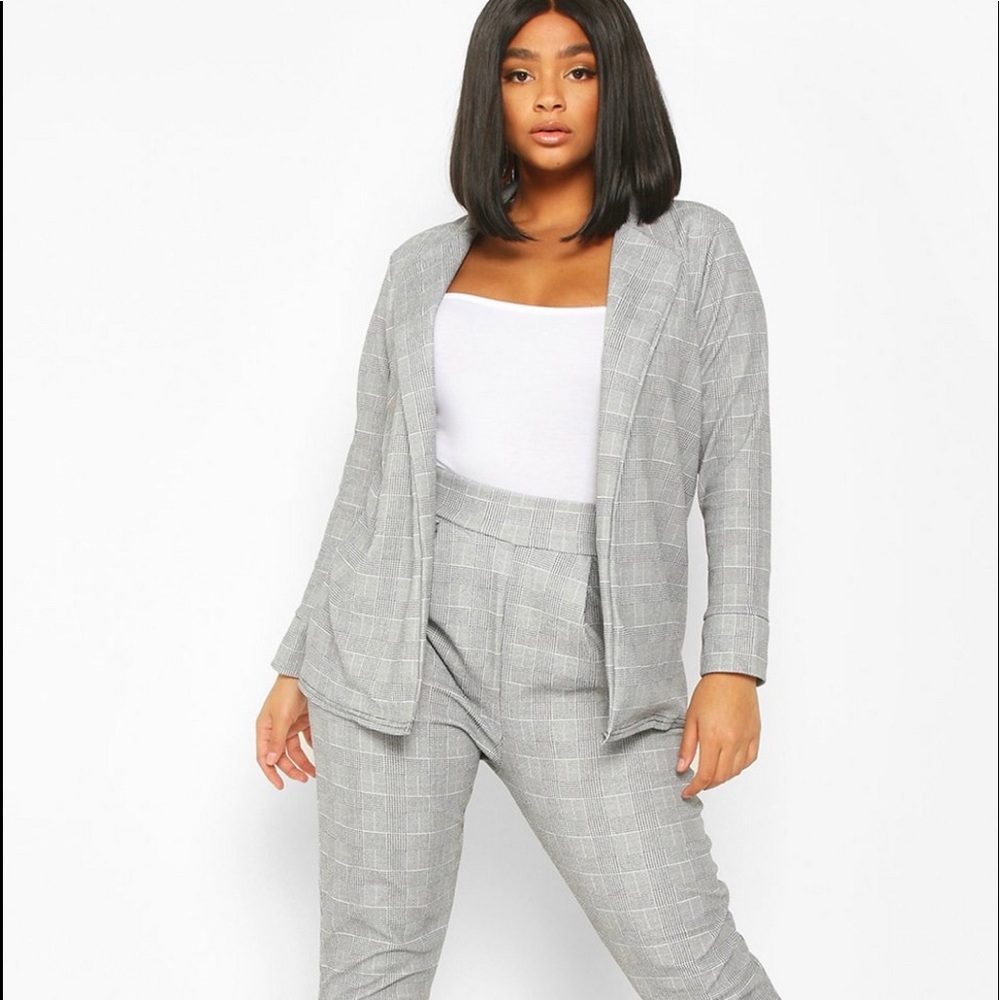 Boohoo Plus Prince Of Wales Check Suit Two-Piece